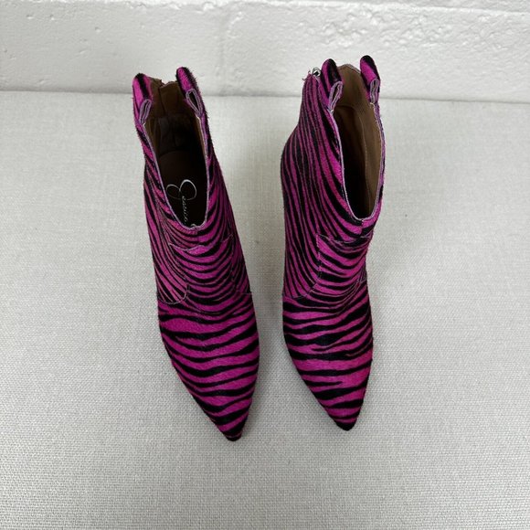 Jessica Simpson Zebra Stiletto Heels Hot Pink Black Booty Boots Women's 8.5 - Picture 6 of 12